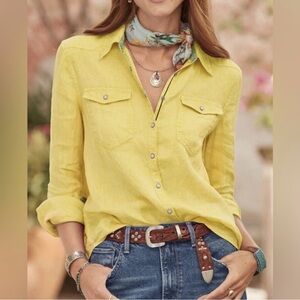 Sundance Willow Linen Button Down Shirt XL Lemonade Yellow NWT Western Country